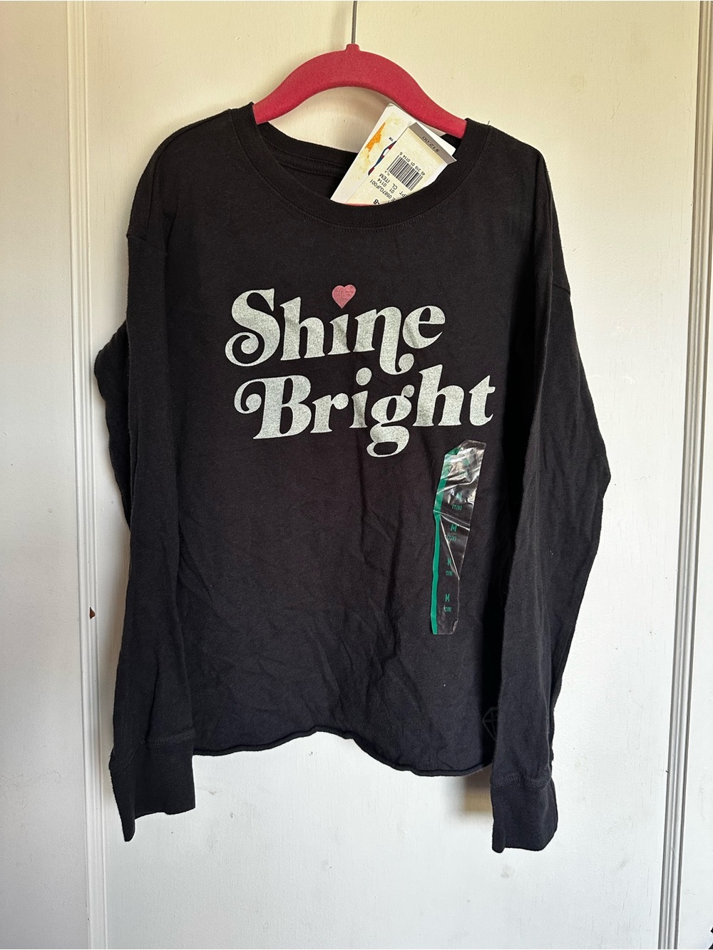 Junk Food Clothing Black 'Shine Bright' Long Sleeve Tee with Pink Heart